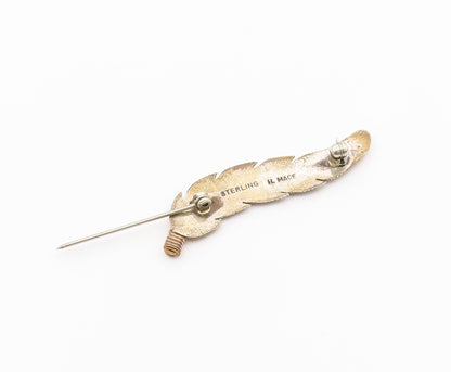 925 Sterling Silver Vintage Brooch Pin HARVEY MACE NAVAJO Quill Feather  BP12618