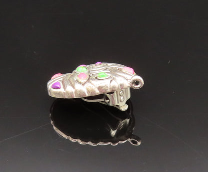 BARSE 925 Silver  Vintage Turquoise & Tourmaline Non Pierced Earrings  EG11933