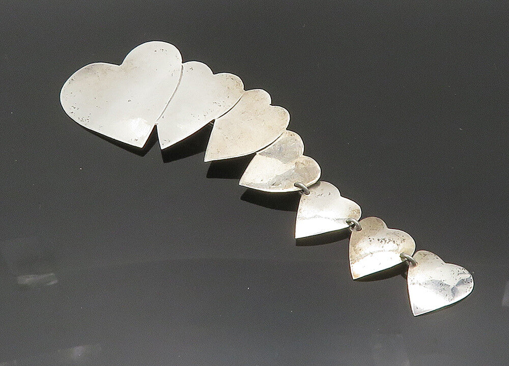 MEXICO 925 Sterling Silver  Vintage Shiny Graduated Hearts Brooch Pin  BP7902