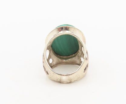 925 Sterling Silver  Vintage Brutalist Band Malachite Solid Ring Sz 6  RG27406