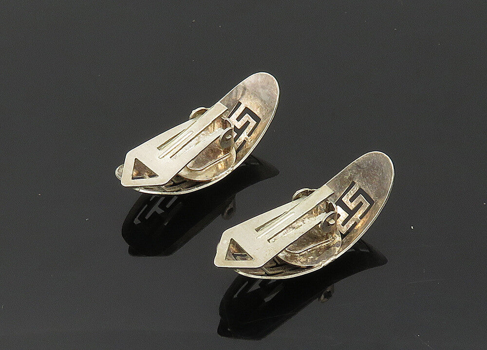 925 Sterling Silver  Vintage Open Greek Key Dome Non Pierce Earrings  EG10114