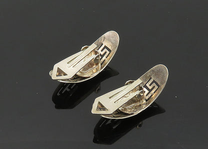 925 Sterling Silver  Vintage Open Greek Key Dome Non Pierce Earrings  EG10114