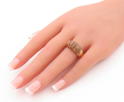 925 Sterling Silver Vintage Ring Gold Plated Domed Grooved Design  Sz 9  RG32817