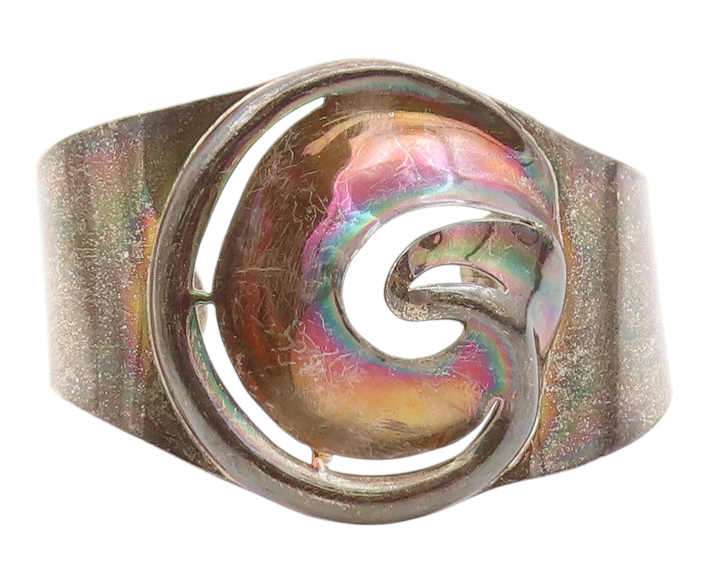 925 Sterling Silver Vintage Bracelet MEXICO Abstract Swirl Cutout Cuff  BT11946