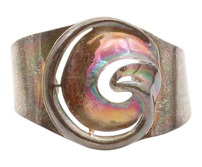 925 Sterling Silver Vintage Bracelet MEXICO Abstract Swirl Cutout Cuff  BT11946