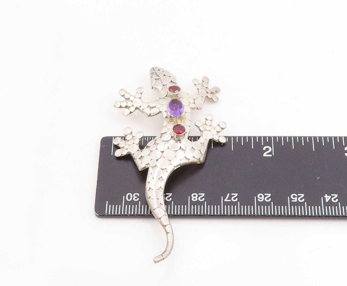 925 Sterling Silver Vintage Brooch SAJEN Oval Amethyst & CZ Lizard Pin  BP11956