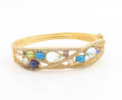 925 Sterling Silver Vintage Bracelet Gold Plated Real Diamonds Gemstone  BT12006