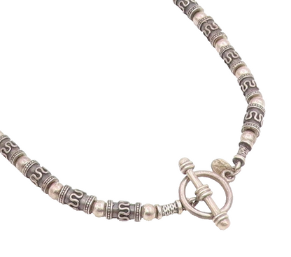 925 Sterling Silver Vintage Necklace Etched Cylindrical Patterned Bead  NE4734