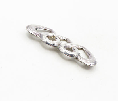 925 Sterling Silver  Vintage Shiny Smooth Open Love Hearts Brooch Pin  BP3430