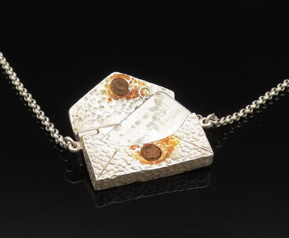 DESIGNER 925 Silver  Vintage Hammered Purse Rolo Chain Necklace (OPENS) NE3923