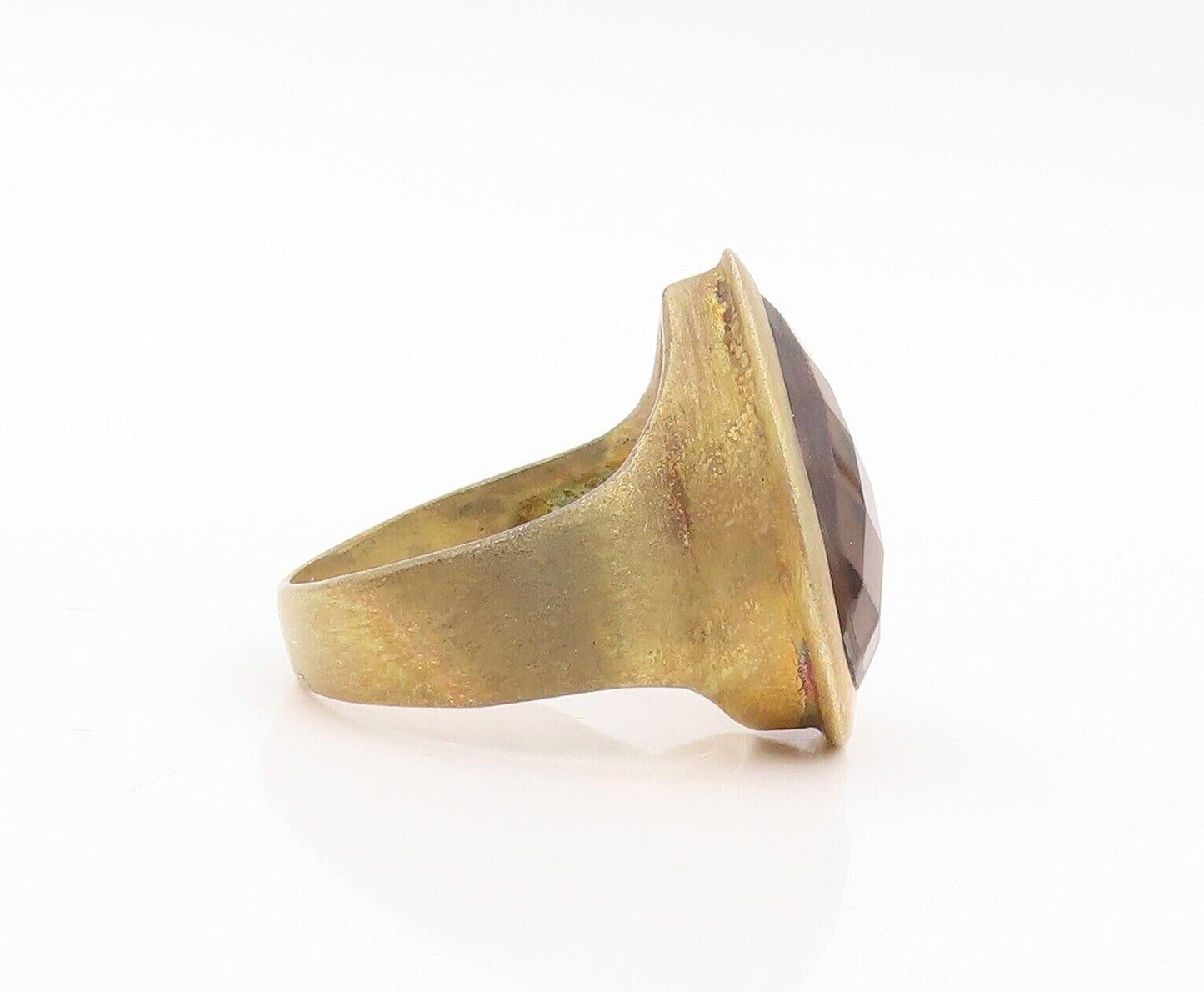 925 Sterling Silver Vintage Ring Gold Plated Drop Cut Smoky Quartz Sz 8  RG30310