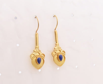 925 Sterling Silver Vintage Earrings Gold Plated Drop Gemstone Flower  EG13188