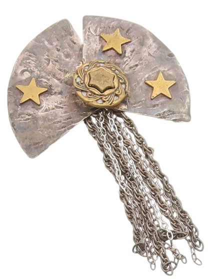 925 Sterling Silver Vintage Brooch Cosmic Fan Stars With Dangling Chain  BP12048