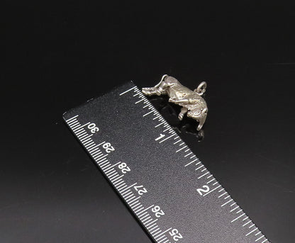 925 Sterling Silver  Vintage Sculpted Charging Bull Drop Pendant  PT21786