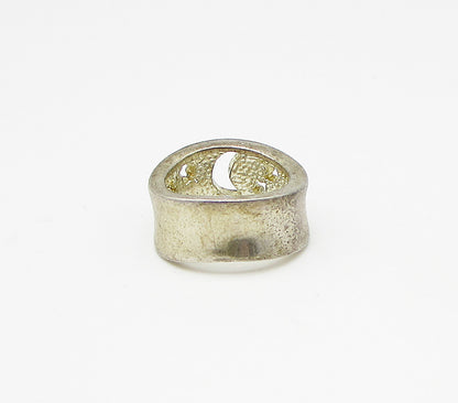925 Sterling Silver  Vintage Cut Out Moon & Stars Band Ring Sz 5.5  RG3355