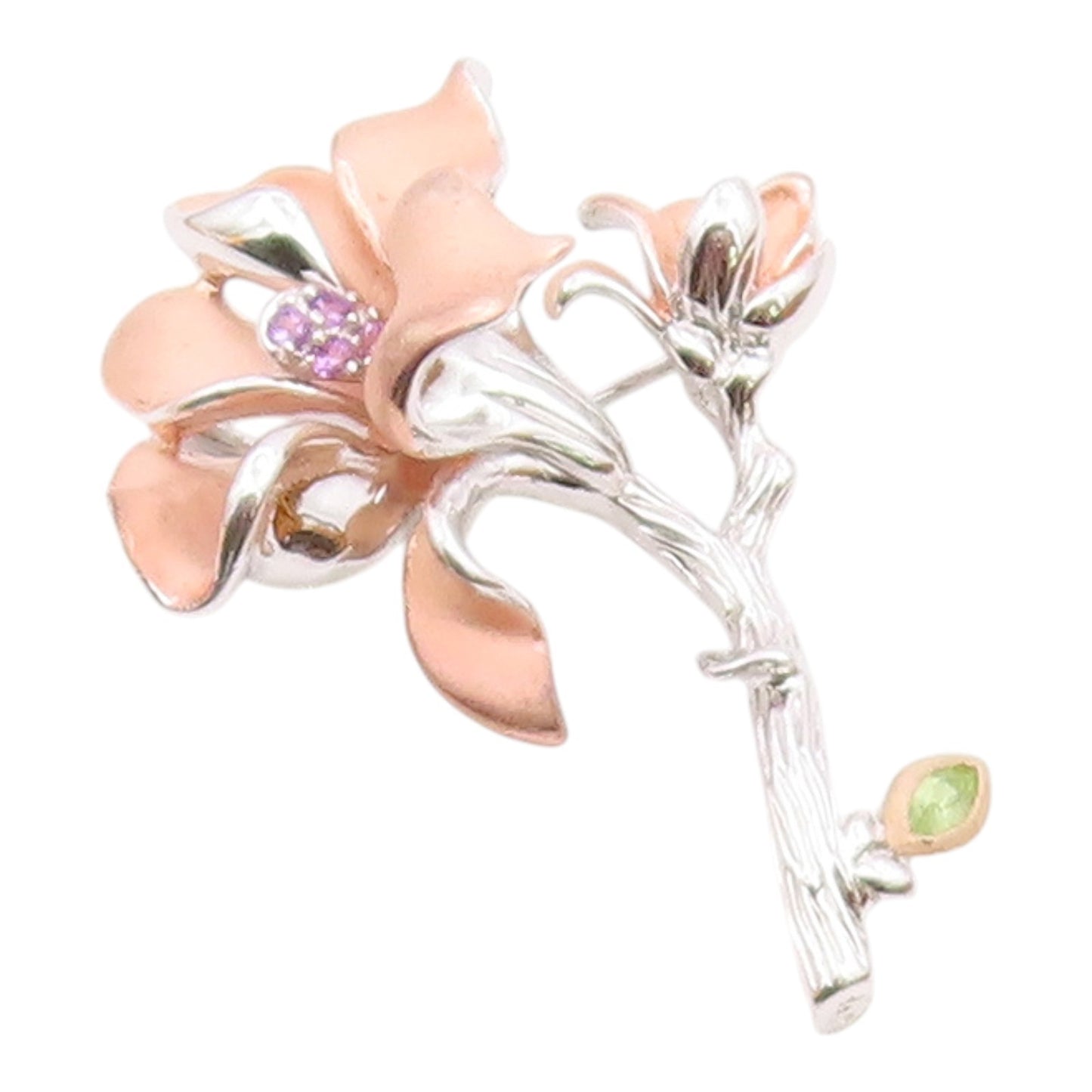 ROSS SIMON 925 Silver  Vintage Amethyst & Peridot Floral Brooch Pin  BP9981
