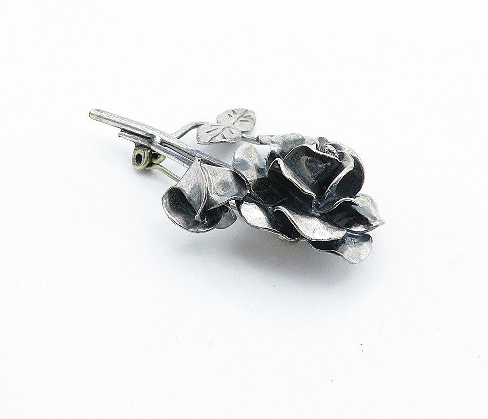 MEXICO 925 Sterling Silver  Vintage Oxidized Sculpted Flower Brooch Pin BP2730