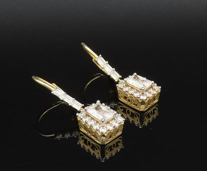 925 Silver  Vintage Elegant Gold Plated Topaz Square Frame Earrings  EG12072