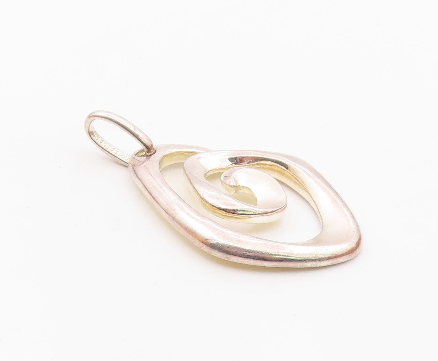 925 Sterling Silver  Vintage Minimalist Carved Spiral Cutout Pendant  PT20982