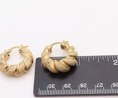 925 Sterling Silver Vintage Earrings Gold Plated Twisted Rope Carved  EG13191