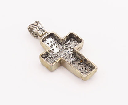 925 Sterling Silver Vintage Pendant CAROLYN POLLACK Swirly Cutout Cross  PT23311