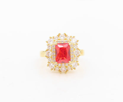 925 Sterling Silver Vintage Ring Gold Plated Red Beaded White CZ  Sz 7  RG30165
