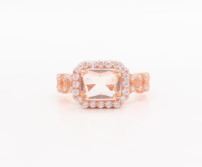 925 Sterling Silver Vintage Ring Rose Gold Plated Morganite & CZ  Sz 7  RG29423