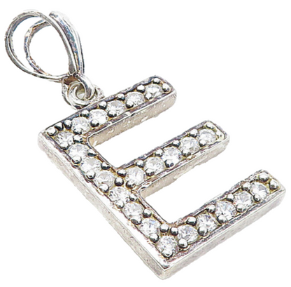 925 Sterling Silver  Vintage Sparkling Cubic Zirconia Letter E Pendant  PT6294