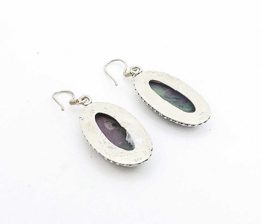 925 Sterling Silver  Vintage Purple Jasper Twist Oval Dangle Earrings  EG3598