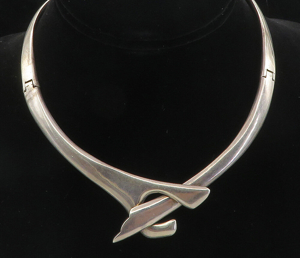 MEXICO 925 Sterling Silver  Vintage Shiny Bypass Style Collar Necklace  NE1610