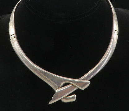 MEXICO 925 Sterling Silver  Vintage Shiny Bypass Style Collar Necklace  NE1610