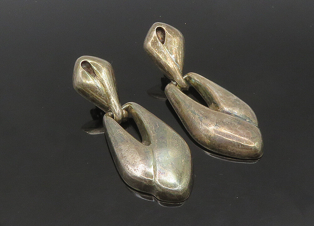 925 Sterling Silver  Vintage Dark Tone Smooth Hinge Dangle Earrings  EG10484