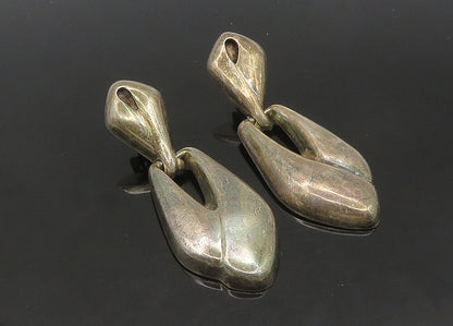 925 Sterling Silver  Vintage Dark Tone Smooth Hinge Dangle Earrings  EG10484