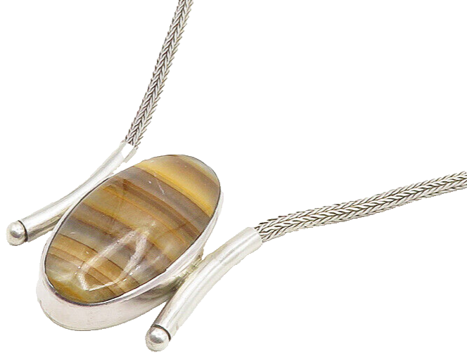 925 Sterling Silver  Vintage Cabochon Agate Shiny Wheat Chain Necklace  NE2855