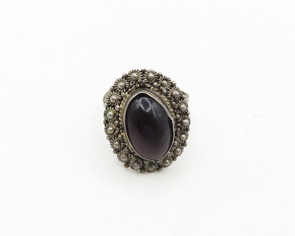 925 Sterling Silver  Vintage Cabochon Amethyst Cocktail Ring Sz 7.5  RG19027