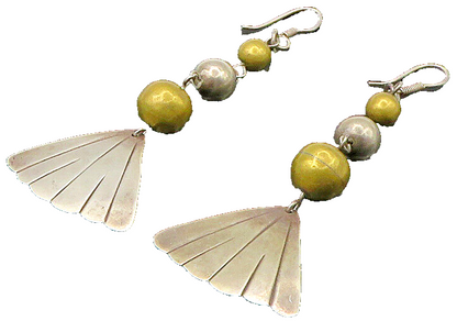 MEXICO 925 Silver  Vintage Shiny Two Tone Fan Style Dangle Earrings  EG11157