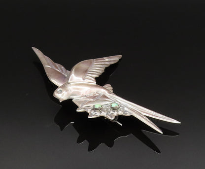 MEXICO 925 Silver  Vintage Antique Dove Bird Turquoise Mail Brooch Pin  BP9682
