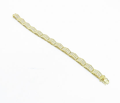 925 Sterling Silver  Sparkling Topaz Shiny Gold Plated Chain Bracelet  BT2660