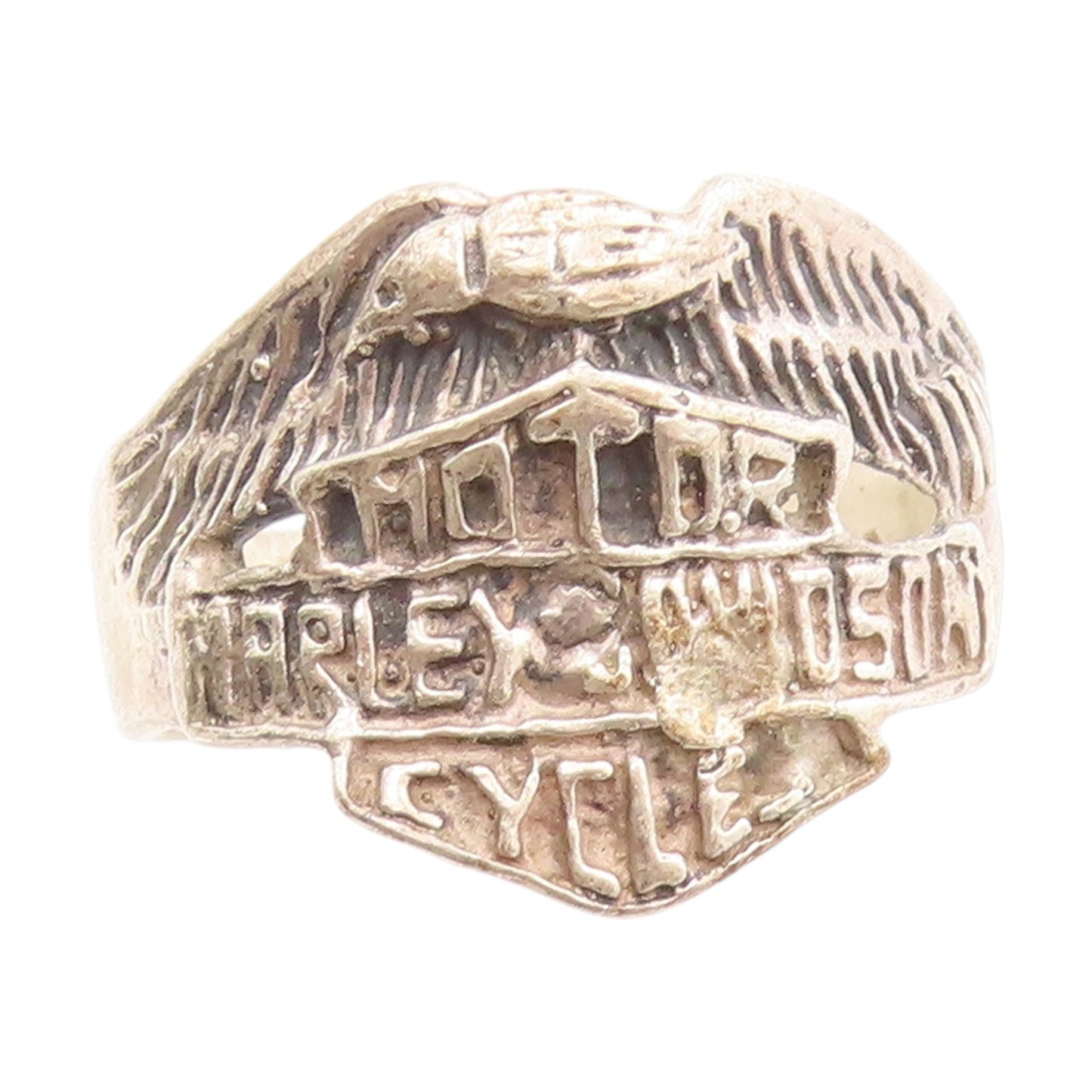 925 Sterling Silver Vintage Ring Harley Davidson With Eagle Band Sz 11.5 RG33659