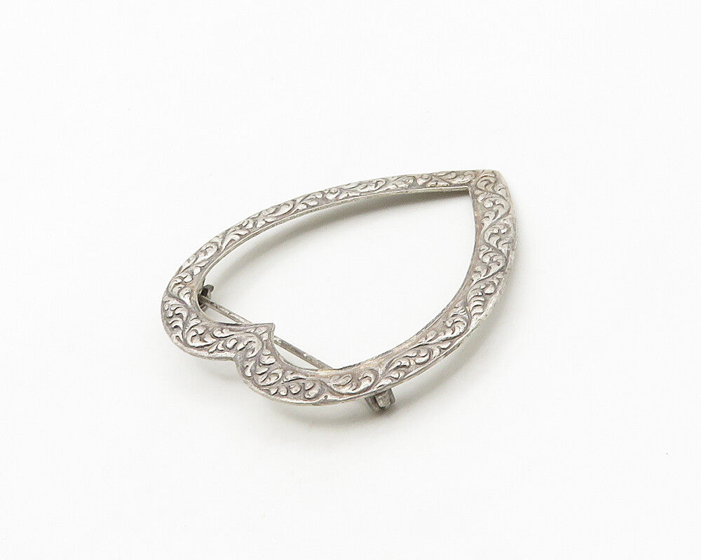 925 Sterling Silver  Vintage Swirl Vine Open Love Heart Brooch Pin  BP7207