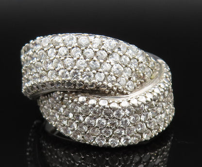 925 Silver  Vintage Sparkly Cubic Zirconia Overlapping Ring Sz 7.5  RG25442