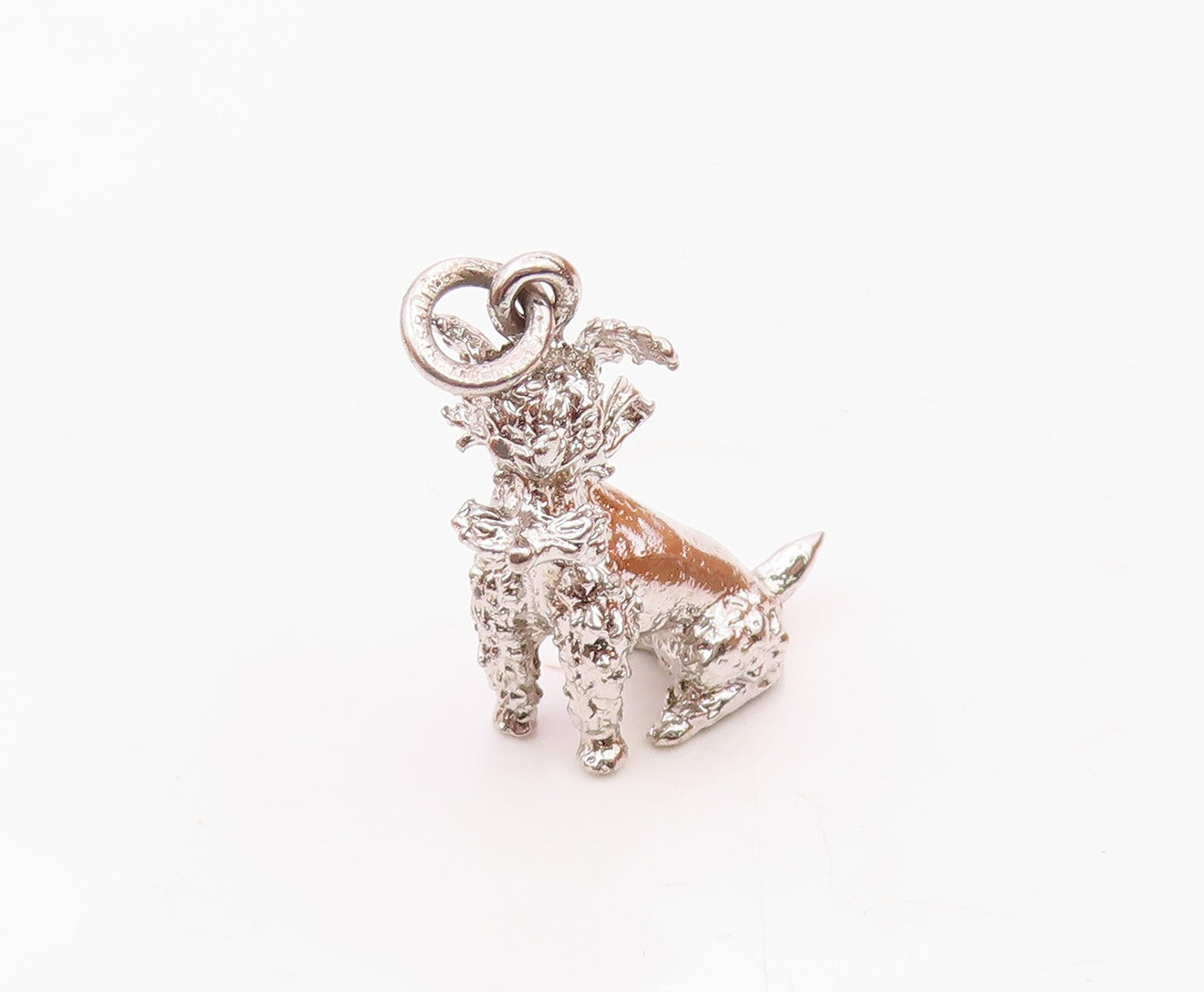 925 Sterling Silver  Vintage Sculpted Dainty Poodle Dog Charm Pendant  PT20813