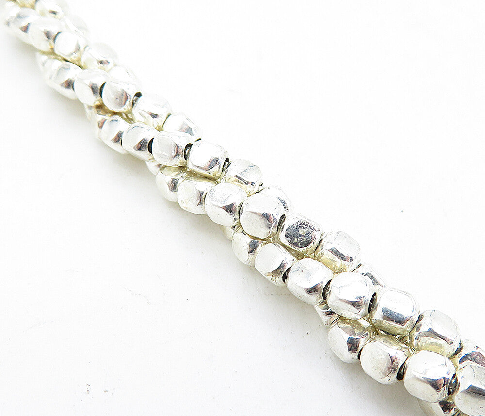 925 Sterling Silver Shiny Petite Beaded Multi Strand Chain Necklace NE1104