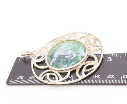 925 Sterling Silver Vintage Pendant ISRAEL Round Roman Glass Medallion  PT25055