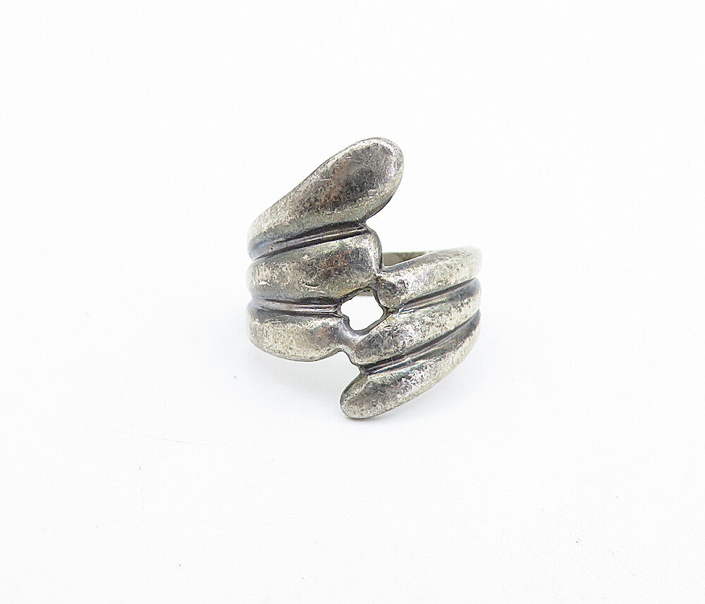 925 Sterling Silver  Vintage Dark Tone Fluted Bypass Band Ring Sz 6.5  RG5995