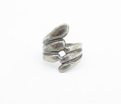 925 Sterling Silver  Vintage Dark Tone Fluted Bypass Band Ring Sz 6.5  RG5995