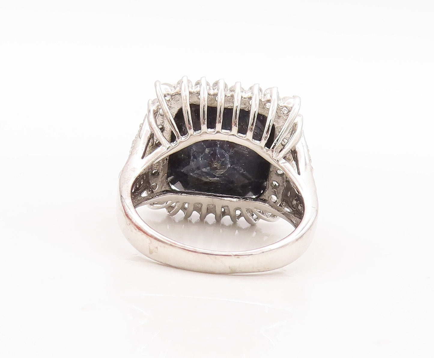 925 Sterling Silver Vintage Ring Square Blue Gemstone Halo Topaz  Sz 7  RG29416