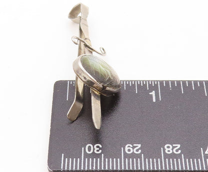 925 Sterling Silver Vintage Tie Clip Dark Minimalist Gemstone Inlay  TR3835