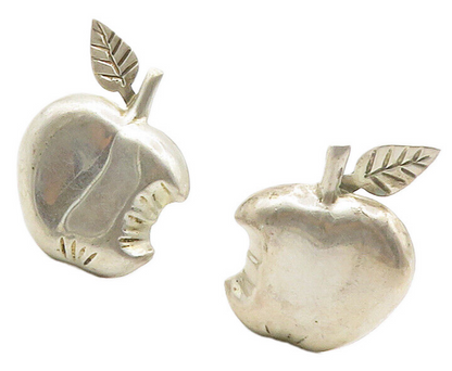 MEXICO 925 Sterling Silver  Vintage Bitten Apple Non Pierce Earrings  EG7727