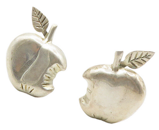MEXICO 925 Sterling Silver  Vintage Bitten Apple Non Pierce Earrings  EG7727